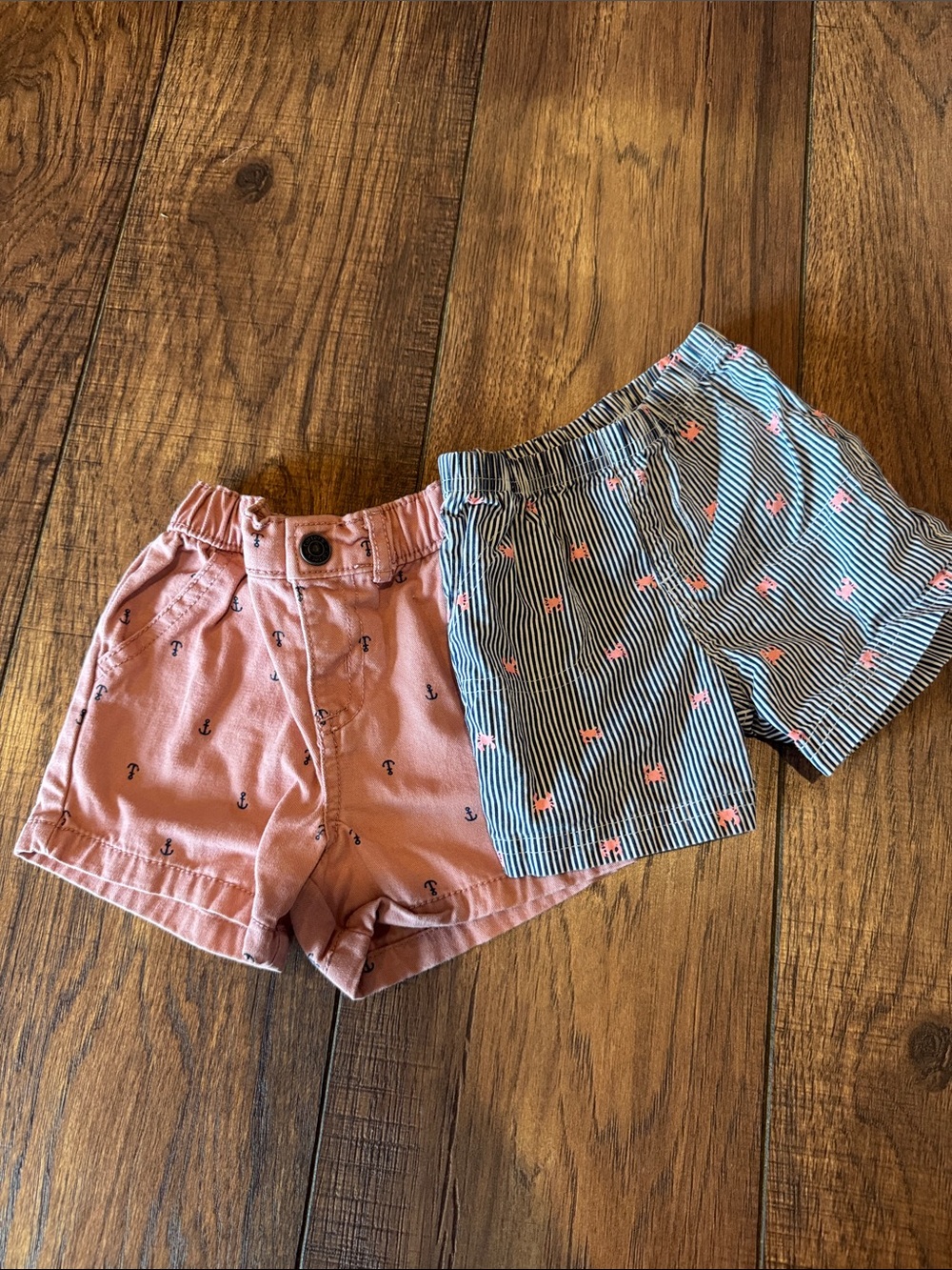 Boys Anchor Print Shorts & crab print striped shirts - Casual Kids Bottoms